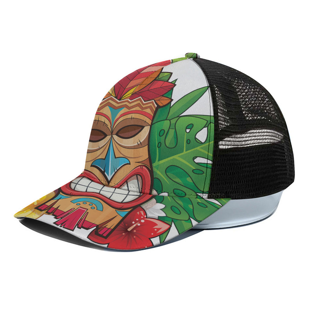 Hawaiian Tiki Print Black Mesh Trucker Cap