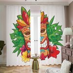 Hawaiian Tiki Print Blackout Pencil Pleat Curtains