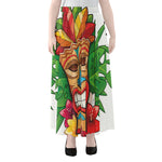 Hawaiian Tiki Print Chiffon Maxi Skirt