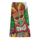Hawaiian Tiki Print Cotton Front Slit Maxi Skirt