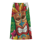 Hawaiian Tiki Print Cotton Front Slit Maxi Skirt