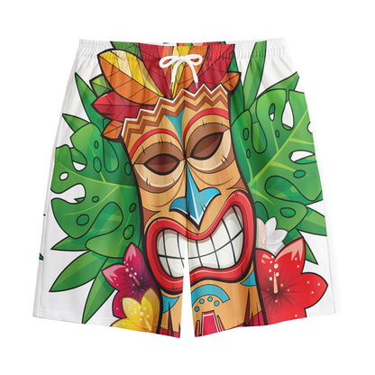 Hawaiian Tiki Print Cotton Shorts