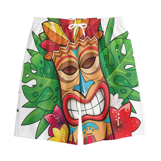 Hawaiian Tiki Print Cotton Shorts