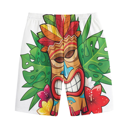 Hawaiian Tiki Print Cotton Shorts