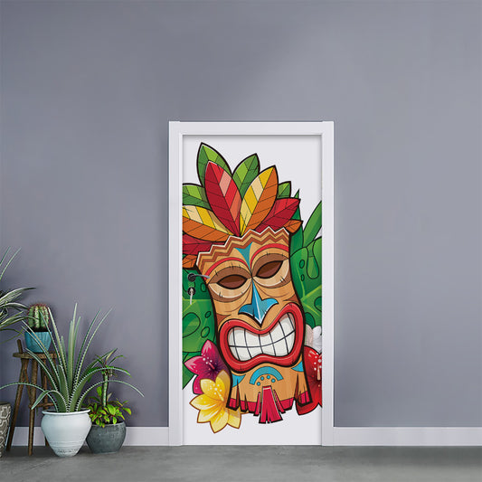 Hawaiian Tiki Print Door Sticker