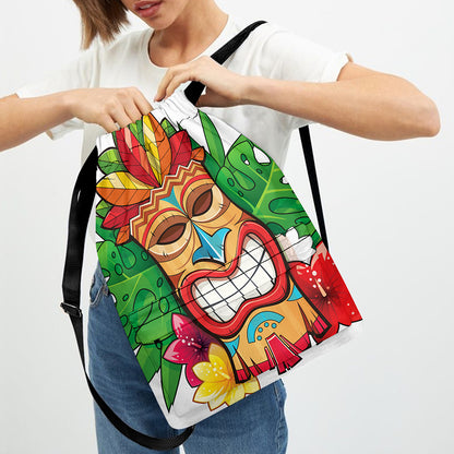 Hawaiian Tiki Print Drawstring Backpack