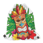 Hawaiian Tiki Print Drawstring Bag
