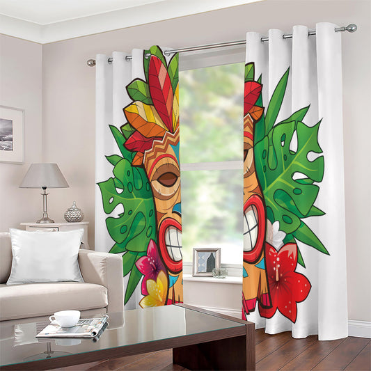Hawaiian Tiki Print Extra Wide Grommet Curtains