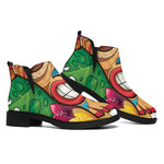 Hawaiian Tiki Print Flat Ankle Boots