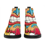 Hawaiian Tiki Print Flat Ankle Boots