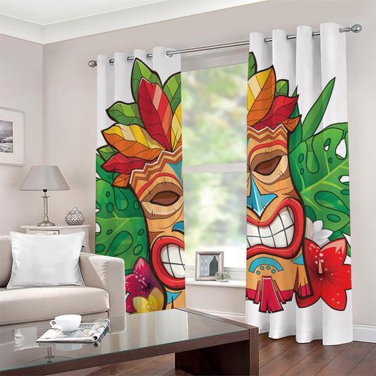 Hawaiian Tiki Print Grommet Curtains