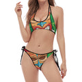 Hawaiian Tiki Print Halter Scoop Tie Side Bikini