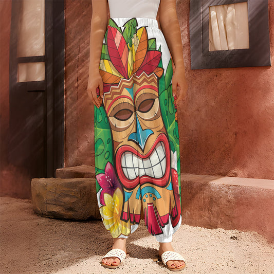 Hawaiian Tiki Print Harem Pants