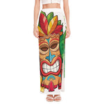 Hawaiian Tiki Print High Slit Maxi Skirt