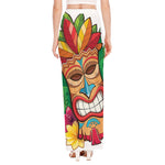 Hawaiian Tiki Print High Slit Maxi Skirt