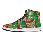 Hawaiian Tiki Print High Top Leather Sneakers