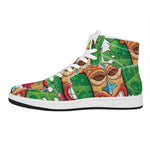 Hawaiian Tiki Print High Top Leather Sneakers