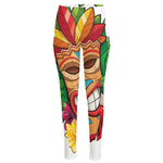 Hawaiian Tiki Print High-Waisted Pocket Leggings