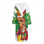 Hawaiian Tiki Print Hooded Bathrobe