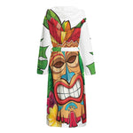 Hawaiian Tiki Print Hooded Bathrobe