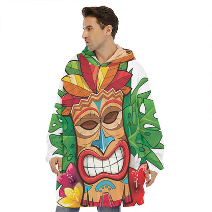 Hawaiian Tiki Print Hoodie Blanket