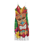 Hawaiian Tiki Print Jersey Midi Cami Dress