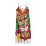 Hawaiian Tiki Print Jersey Midi Cami Dress
