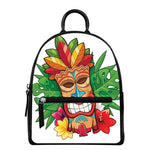 Hawaiian Tiki Print Leather Backpack