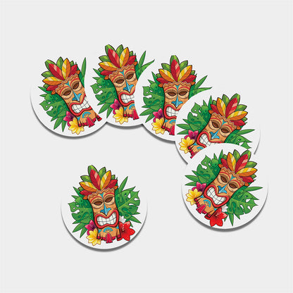 Hawaiian Tiki Print Leather Coaster Set