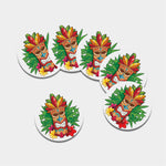 Hawaiian Tiki Print Leather Coaster Set