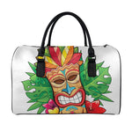 Hawaiian Tiki Print Leather Duffle Bag
