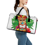 Hawaiian Tiki Print Leather Duffle Bag
