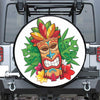 Hawaiian Tiki Print Leather Spare Tire Cover