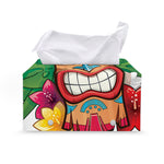 Hawaiian Tiki Print Leather Tissue Box Cover