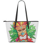 Hawaiian Tiki Print Leather Tote Bag