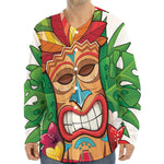 Hawaiian Tiki Print Long Sleeve Baseball Jersey