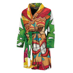Hawaiian Tiki Print Men's Bathrobe