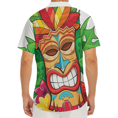 Hawaiian Tiki Print Men's Deep V-Neck Shirt