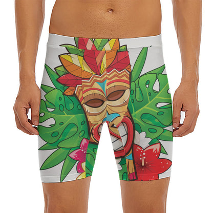 Hawaiian Tiki Print Men's Long Boxer Briefs