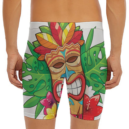 Hawaiian Tiki Print Men's Long Boxer Briefs