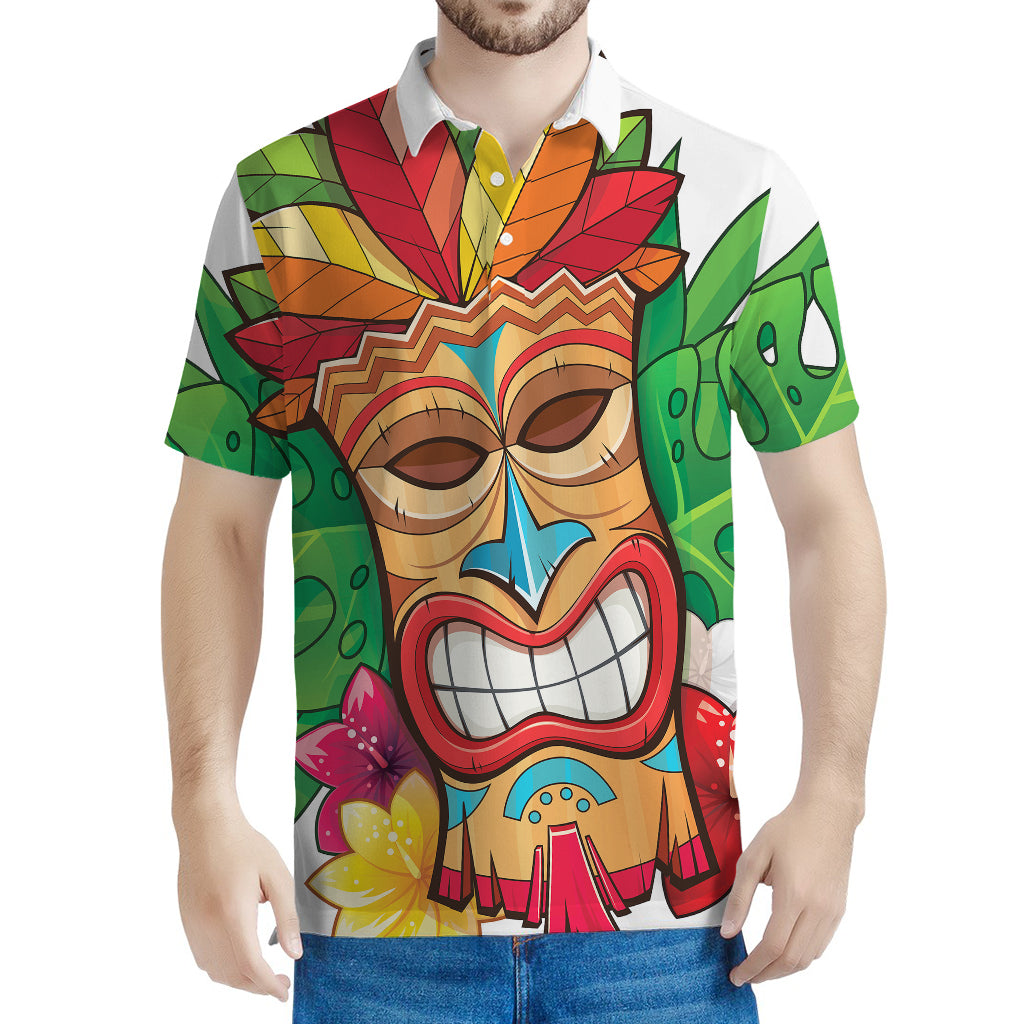 Hawaiian Tiki Print Men's Polo Shirt