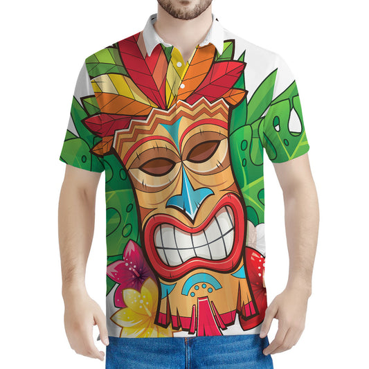 Hawaiian Tiki Print Men's Polo Shirt