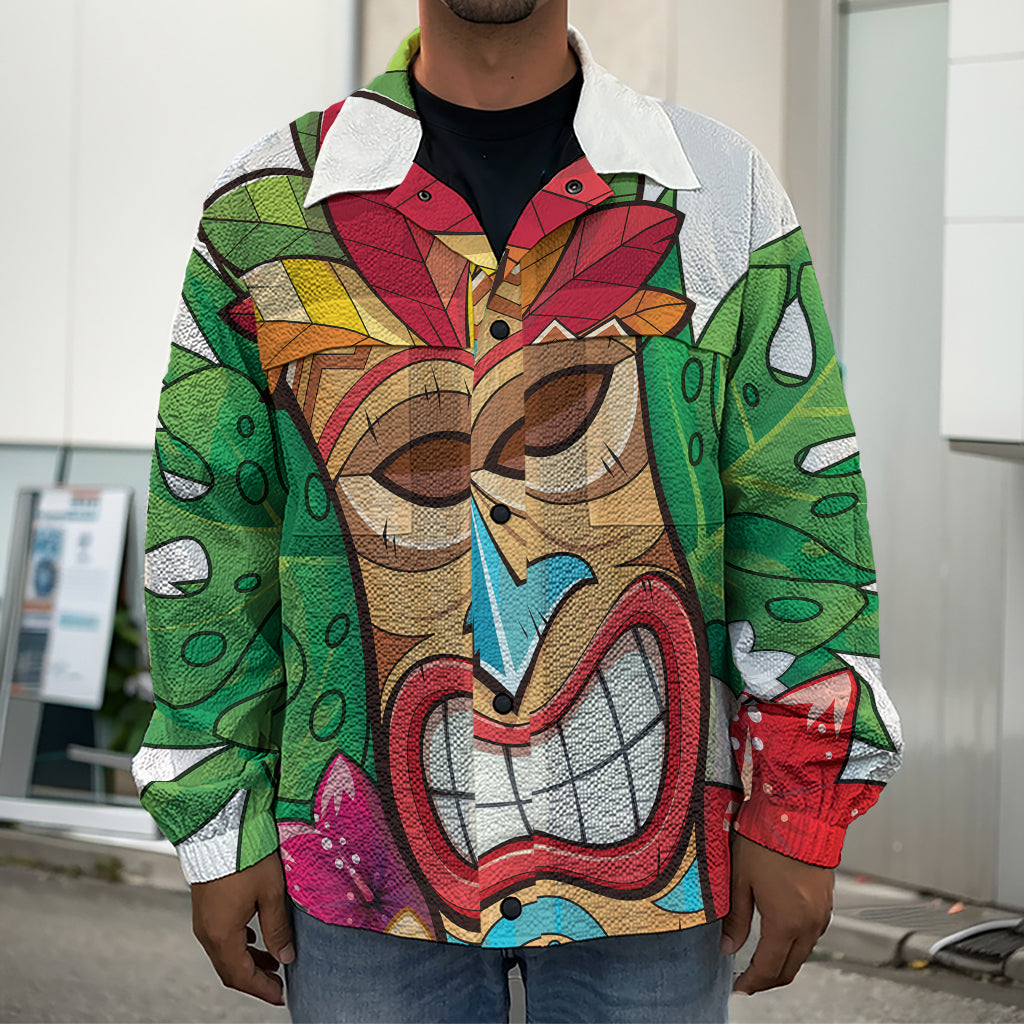 Hawaiian Tiki Print Men's Shirt Jacket