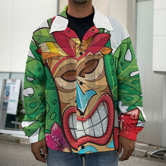 Hawaiian Tiki Print Men's Shirt Jacket