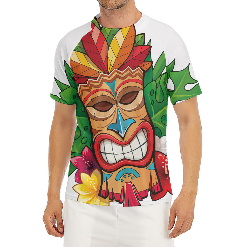 Hawaiian Tiki Print Men's Short Sleeve Rash Guard