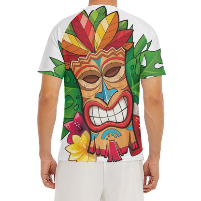 Hawaiian Tiki Print Men's Short Sleeve Rash Guard