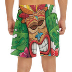 Hawaiian Tiki Print Men's Split Running Shorts