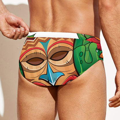 Hawaiian Tiki Print Men's Swim Briefs