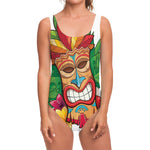 Hawaiian Tiki Print One Piece Swimsuit