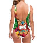 Hawaiian Tiki Print One Piece Swimsuit